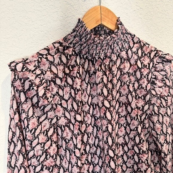sen Pink & Black Smocked Long Sleeve Snake Print Sheer Blouse - Size XS - EUC - Picture 4 of 7